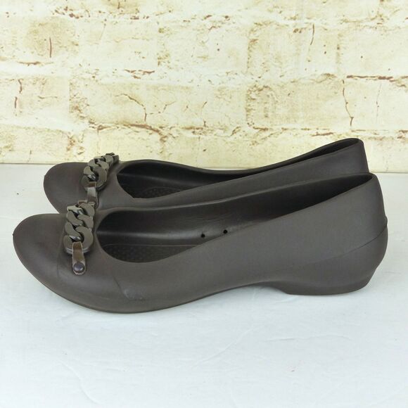 Crocs Gianna Chain Link Ballet Flats Womens 7 Brown Slip On Lightweight Comfort - Picture 5 of 12